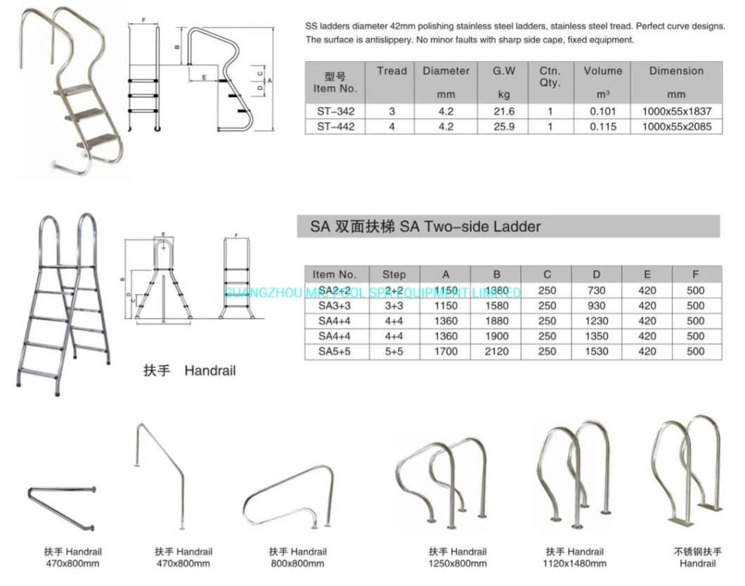 Above Ground Swimming Pool Equipment Stainless Steel Handrail Accessories